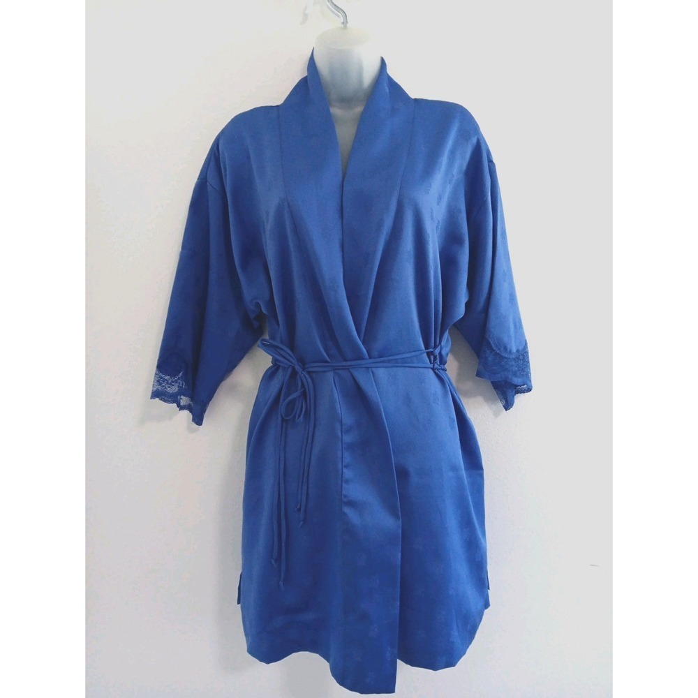 Vintage Tom Bezduda Barad & Co Lingerie Robe Womens Small Blue Satin Lace Girly
